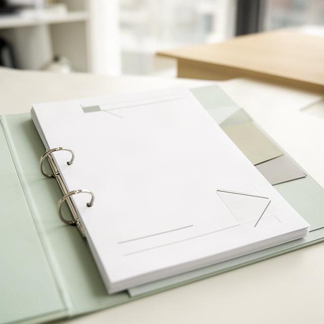 Nahaufnahme eines geöffneten Vertragsordners in einem hellen Büro