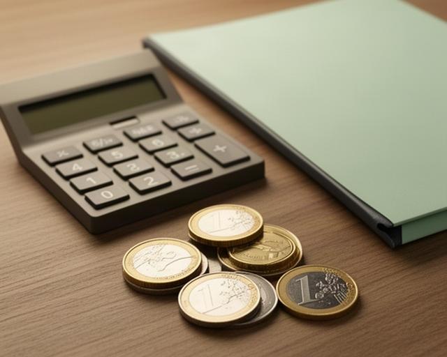 Euro-Münzen und Taschenrechner neben einem Festgeldvertrag