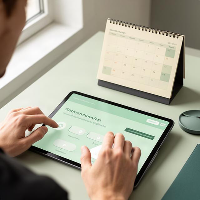 Auswahl einer Festgeldlaufzeit auf einem Tablet neben einem Kalender